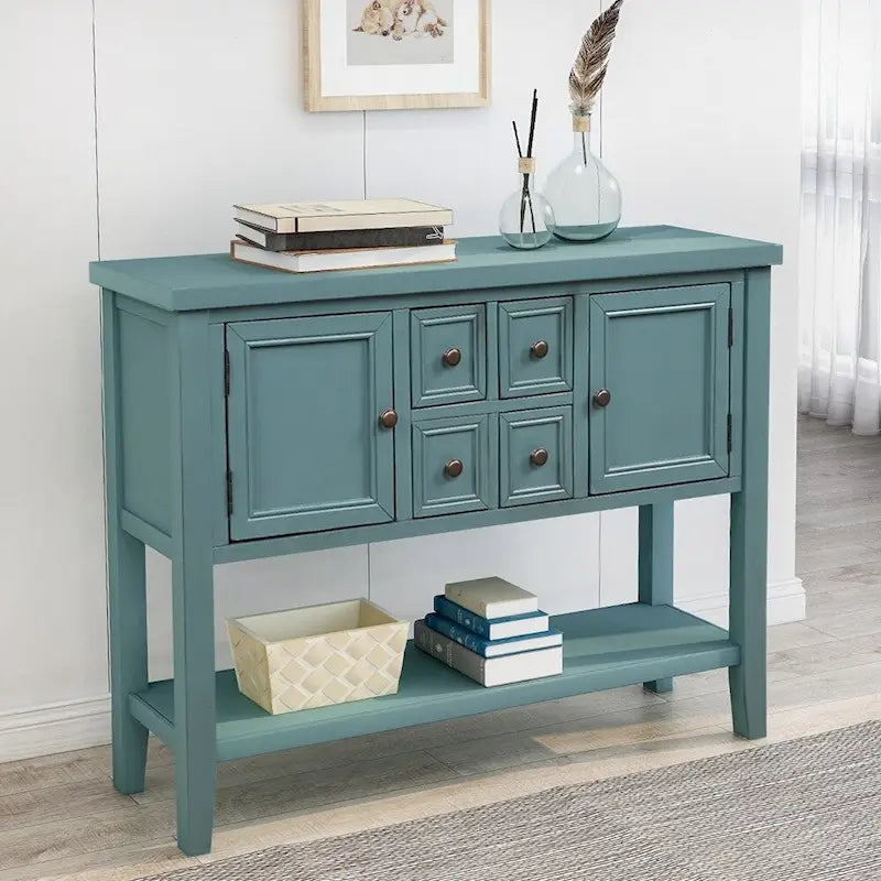 Retro Solid Wood Buffet Sideboard with Drawers, Cabinets and Bottom Shelf