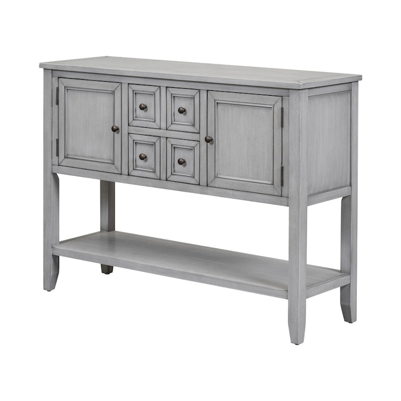 Retro Solid Wood Buffet Sideboard with Drawers, Cabinets and Bottom Shelf
