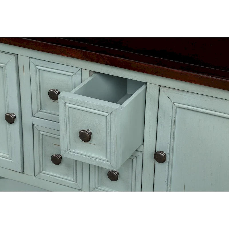 Retro Solid Wood Buffet Sideboard with Drawers, Cabinets and Bottom Shelf