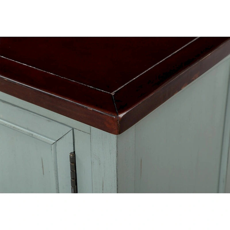 Retro Solid Wood Buffet Sideboard with Drawers, Cabinets and Bottom Shelf