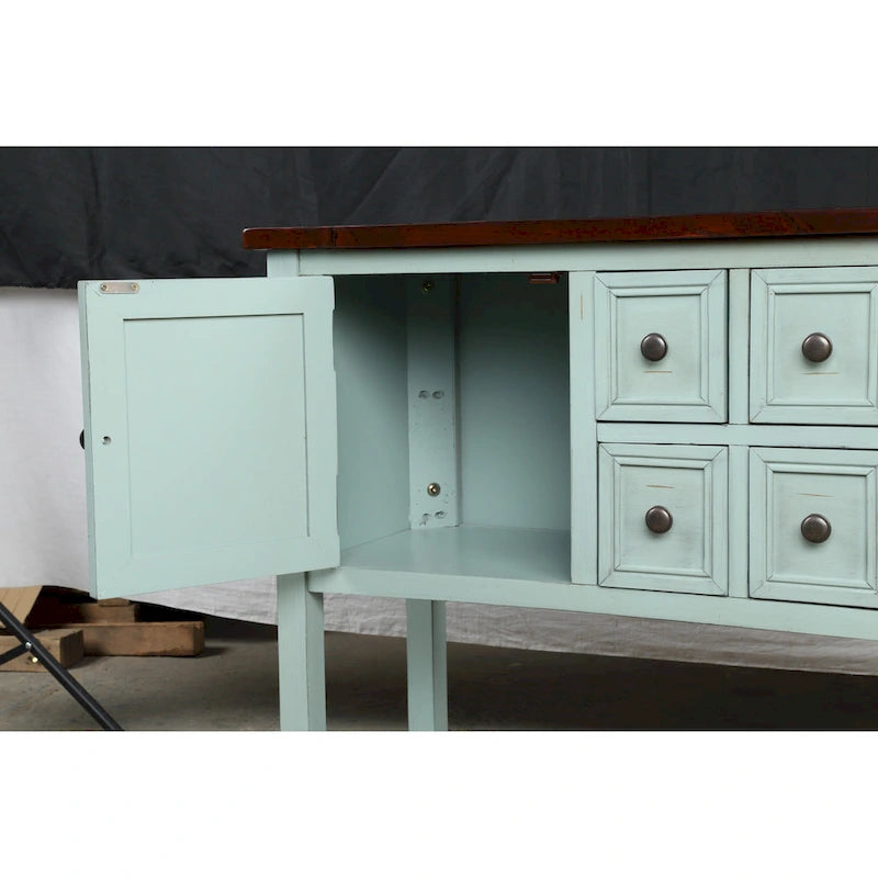 Retro Solid Wood Buffet Sideboard with Drawers, Cabinets and Bottom Shelf