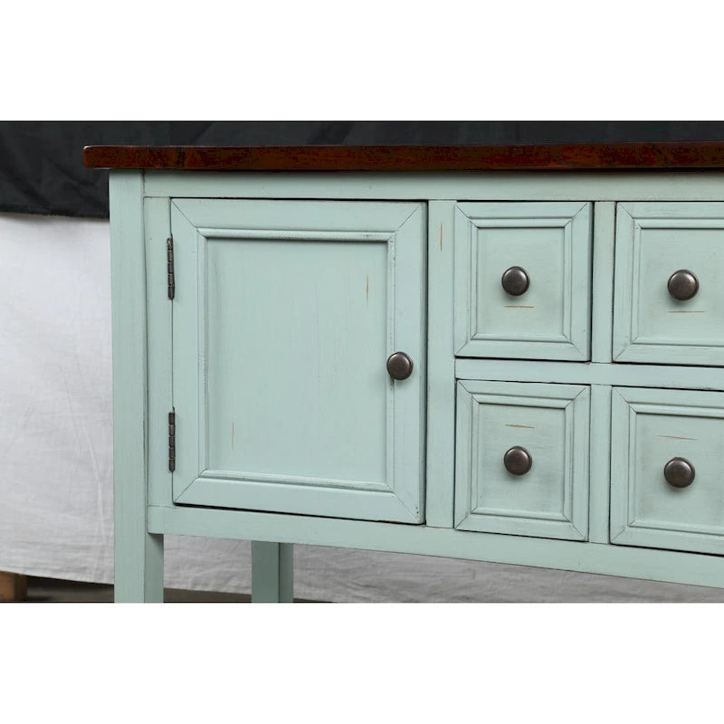 Retro Solid Wood Buffet Sideboard with Drawers, Cabinets and Bottom Shelf