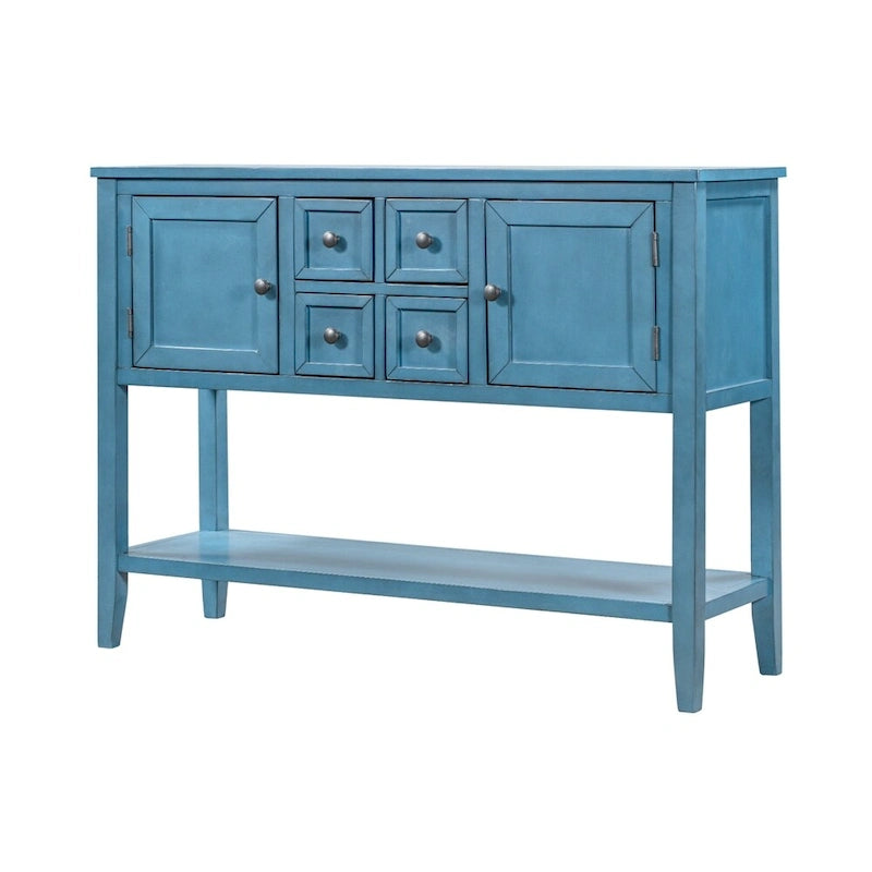 Retro Solid Wood Buffet Sideboard with Drawers, Cabinets and Bottom Shelf