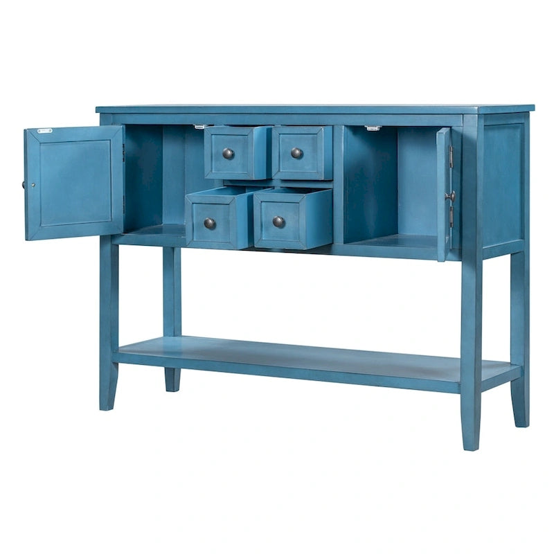 Retro Solid Wood Buffet Sideboard with Drawers, Cabinets and Bottom Shelf