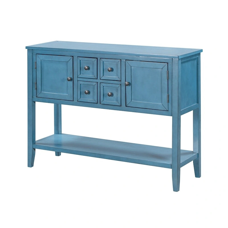 Retro Solid Wood Buffet Sideboard with Drawers, Cabinets and Bottom Shelf
