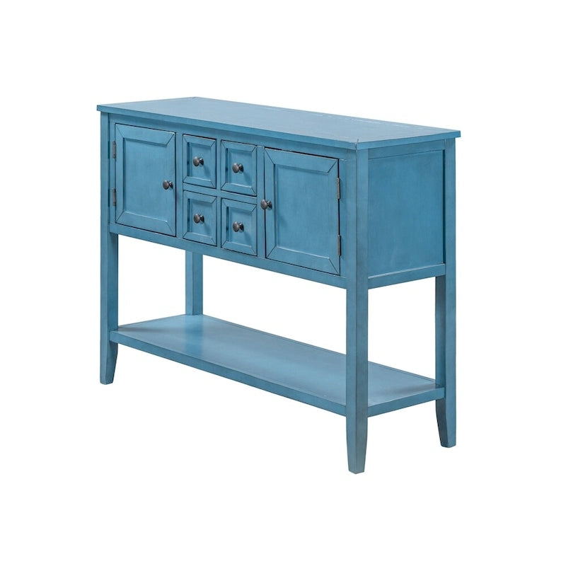Retro Solid Wood Buffet Sideboard with Drawers, Cabinets and Bottom Shelf