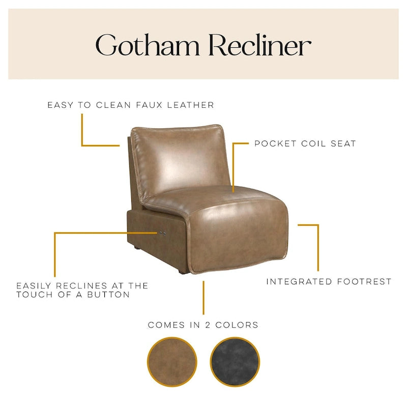 Mid-Century Modern Faux Leather Power Recliner
