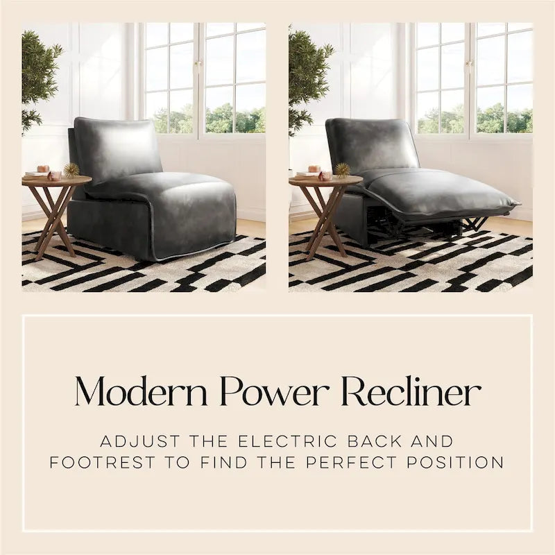 Mid-Century Modern Faux Leather Power Recliner