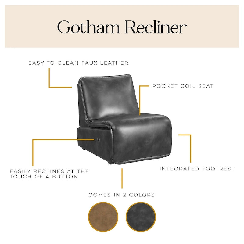 Mid-Century Modern Faux Leather Power Recliner