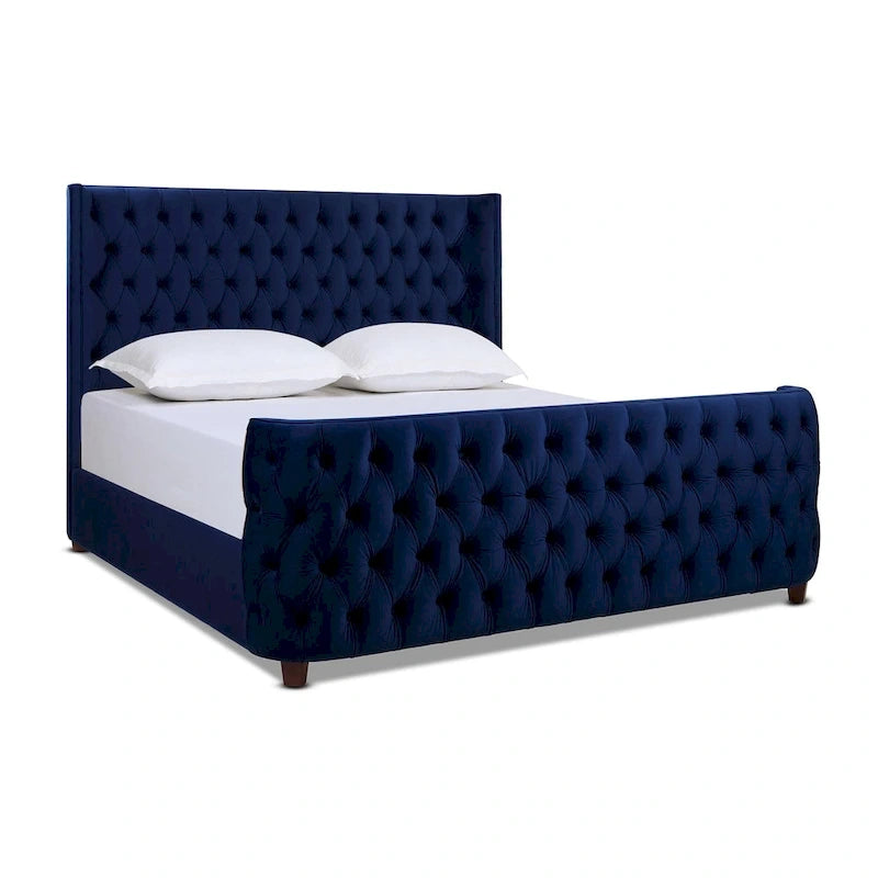 Velvet Upholstered Tufted Wingback Panel Bed Set