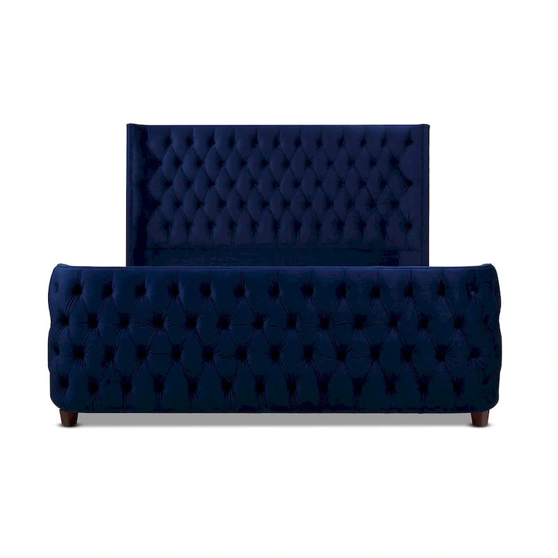 Velvet Upholstered Tufted Wingback Panel Bed Set