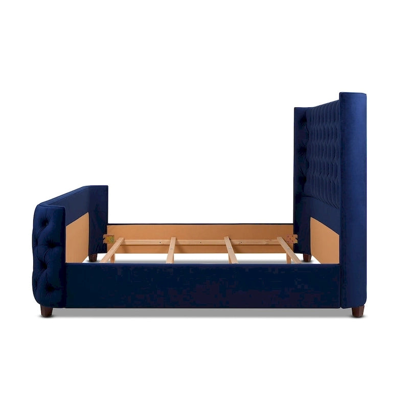 Velvet Upholstered Tufted Wingback Panel Bed Set