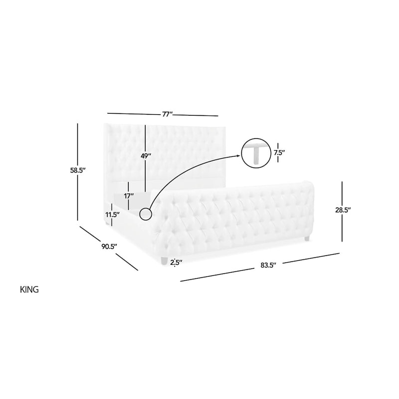 Velvet Upholstered Tufted Wingback Panel Bed Set