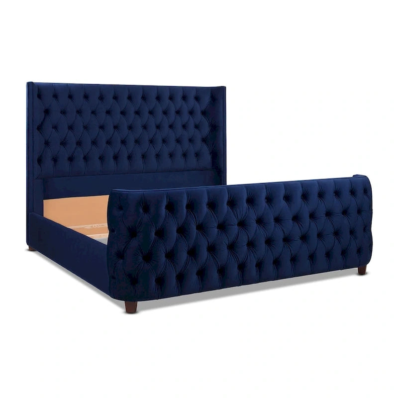 Velvet Upholstered Tufted Wingback Panel Bed Set