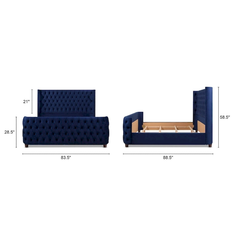 Velvet Upholstered Tufted Wingback Panel Bed Set