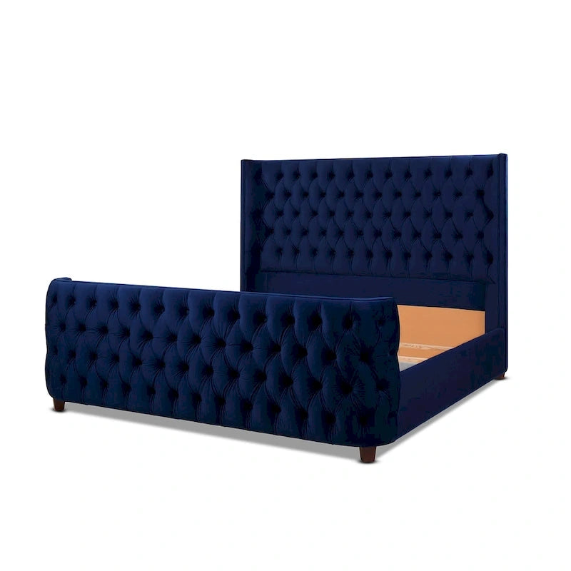 Velvet Upholstered Tufted Wingback Panel Bed Set