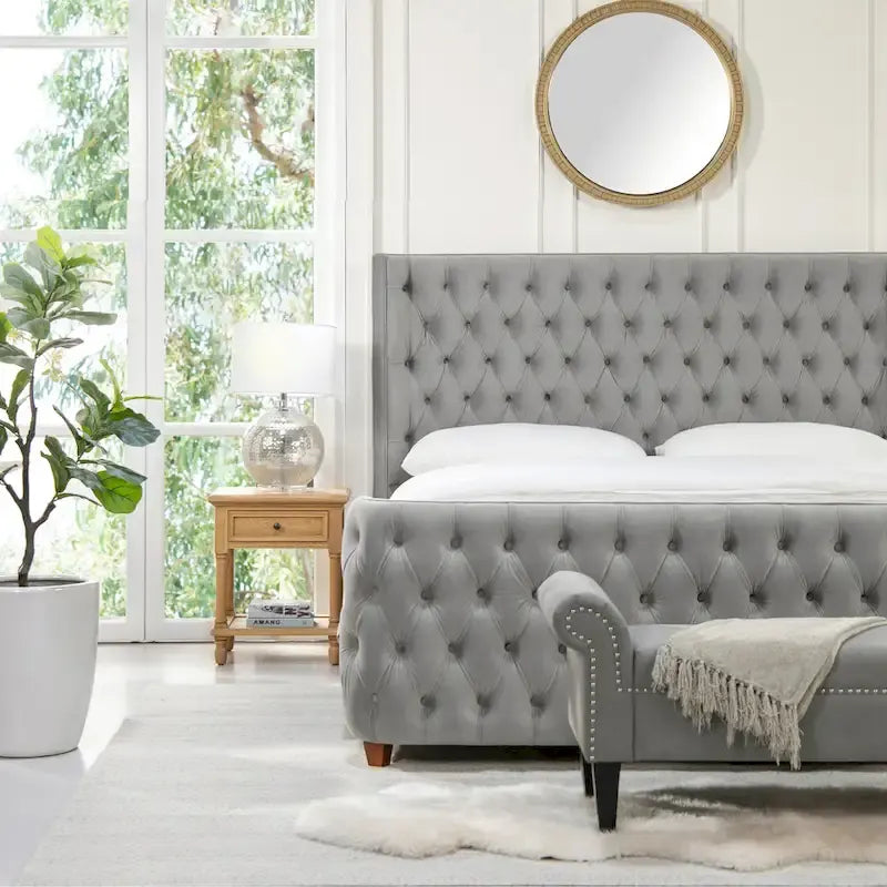 Velvet Upholstered Tufted Wingback Panel Bed Set