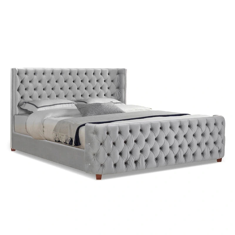 Velvet Upholstered Tufted Wingback Panel Bed Set