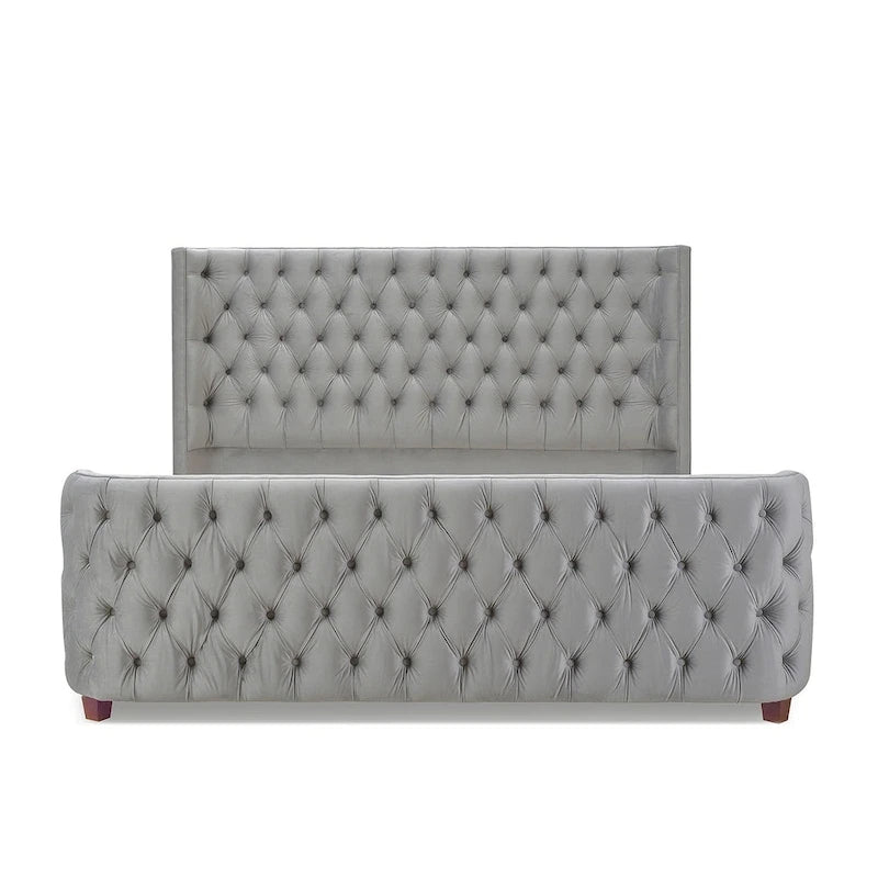 Velvet Upholstered Tufted Wingback Panel Bed Set
