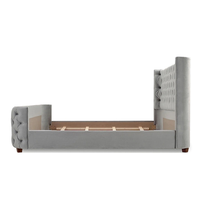 Velvet Upholstered Tufted Wingback Panel Bed Set
