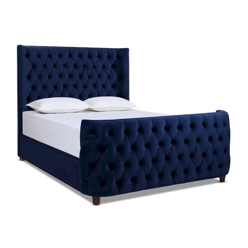 Velvet Upholstered Tufted Wingback Panel Bed Set