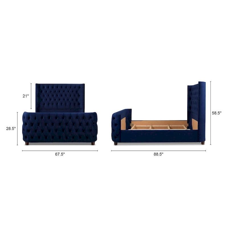 Velvet Upholstered Tufted Wingback Panel Bed Set