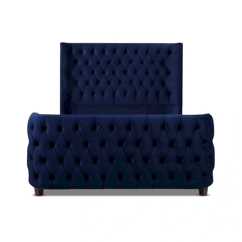 Velvet Upholstered Tufted Wingback Panel Bed Set