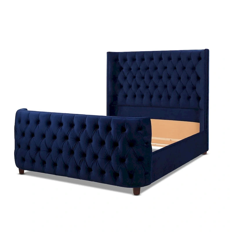 Velvet Upholstered Tufted Wingback Panel Bed Set
