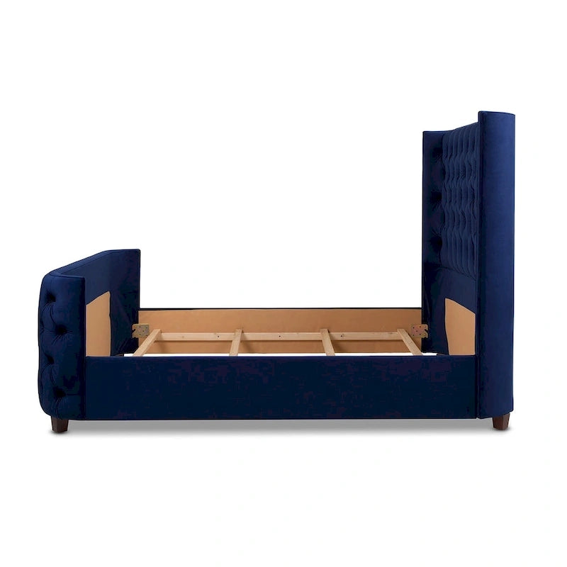 Velvet Upholstered Tufted Wingback Panel Bed Set