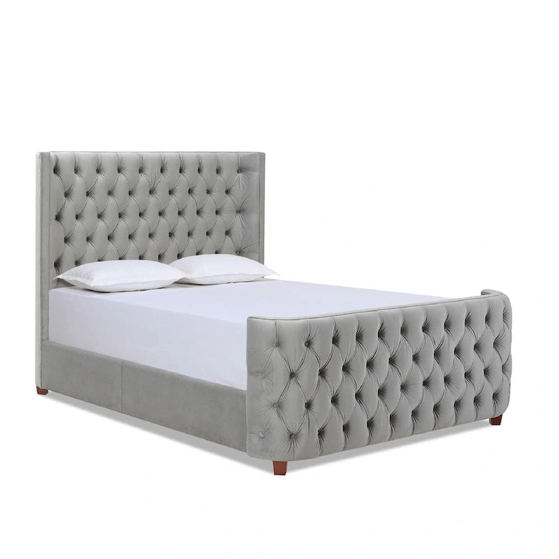 Velvet Upholstered Tufted Wingback Panel Bed Set