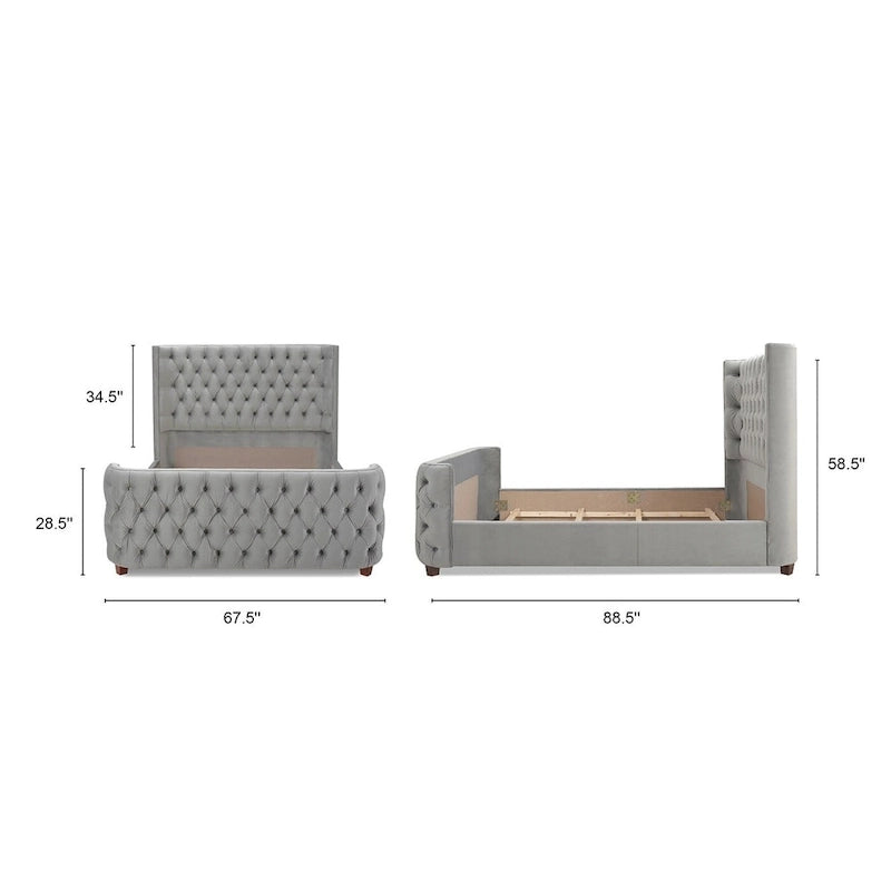Velvet Upholstered Tufted Wingback Panel Bed Set