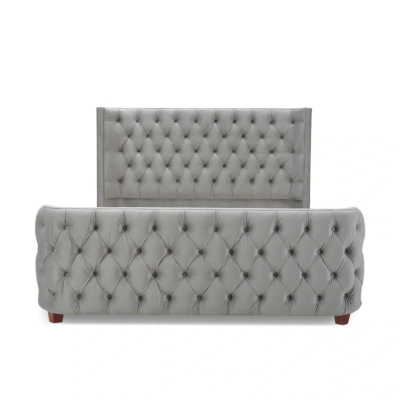 Velvet Upholstered Tufted Wingback Panel Bed Set