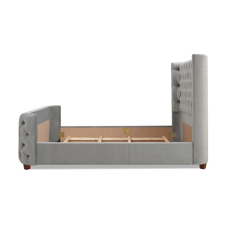 Velvet Upholstered Tufted Wingback Panel Bed Set