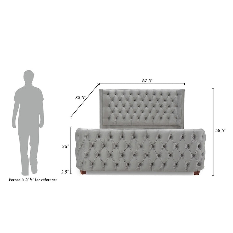 Velvet Upholstered Tufted Wingback Panel Bed Set