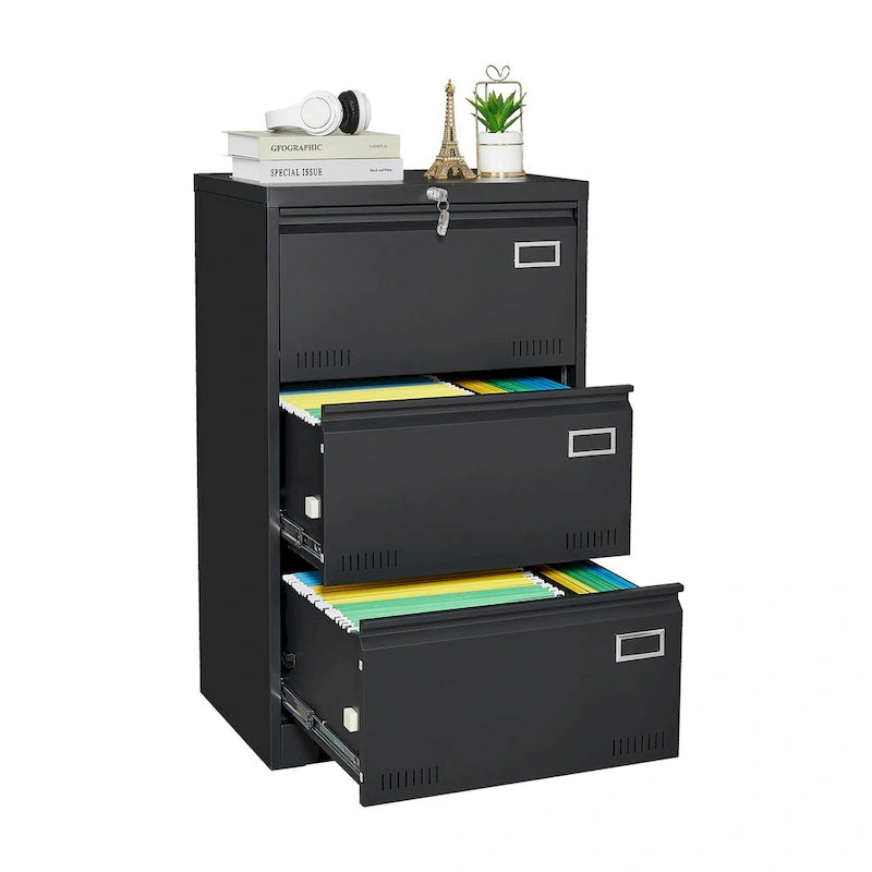 3-Drawer Metal Lateral File Cabinet with Lock