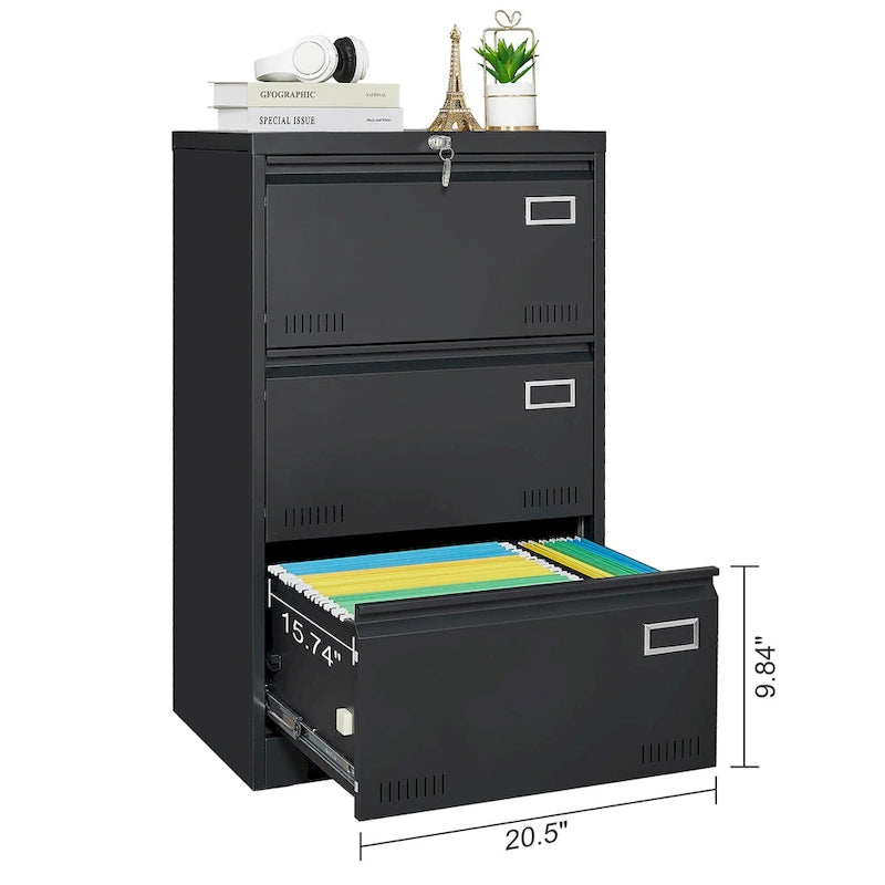 3-Drawer Metal Lateral File Cabinet with Lock