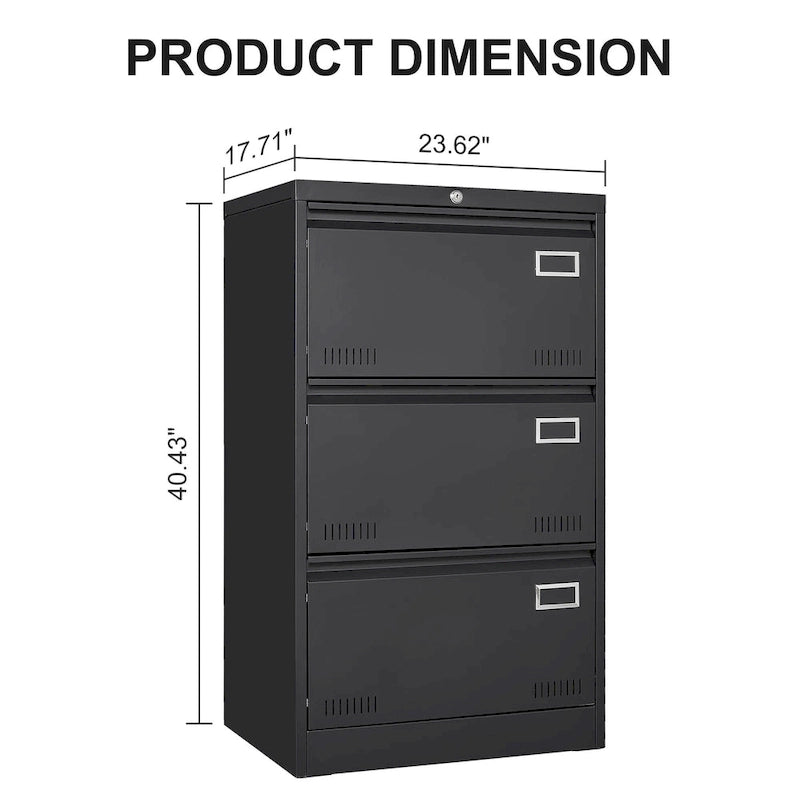 3-Drawer Metal Lateral File Cabinet with Lock