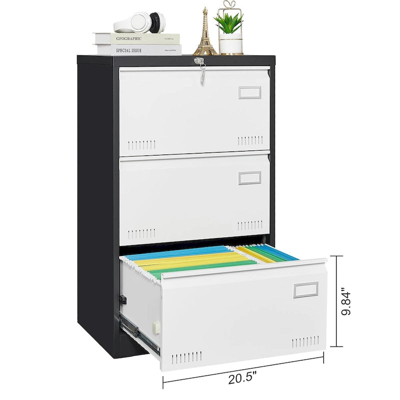 3-Drawer Metal Lateral File Cabinet with Lock