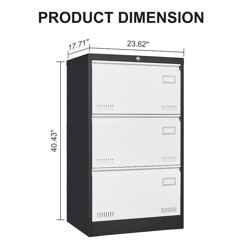 3-Drawer Metal Lateral File Cabinet with Lock