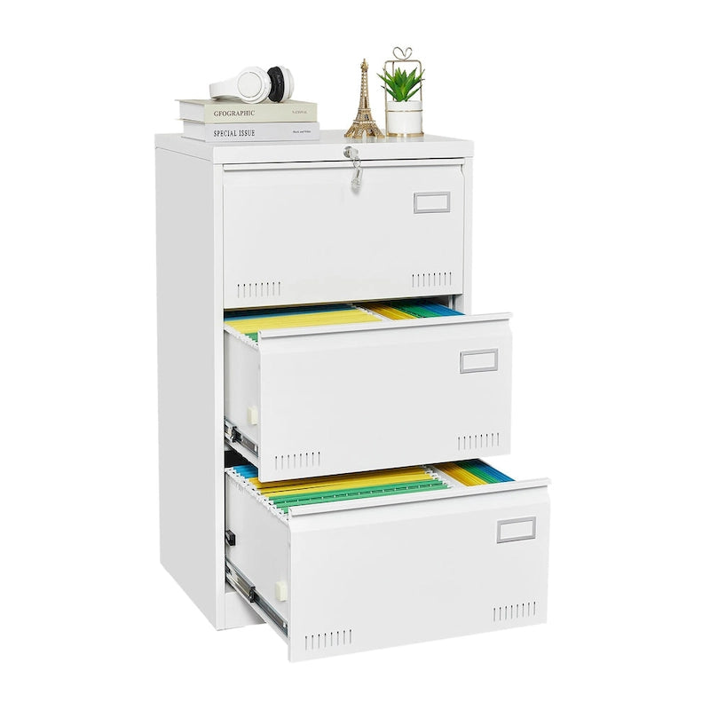3-Drawer Metal Lateral File Cabinet with Lock