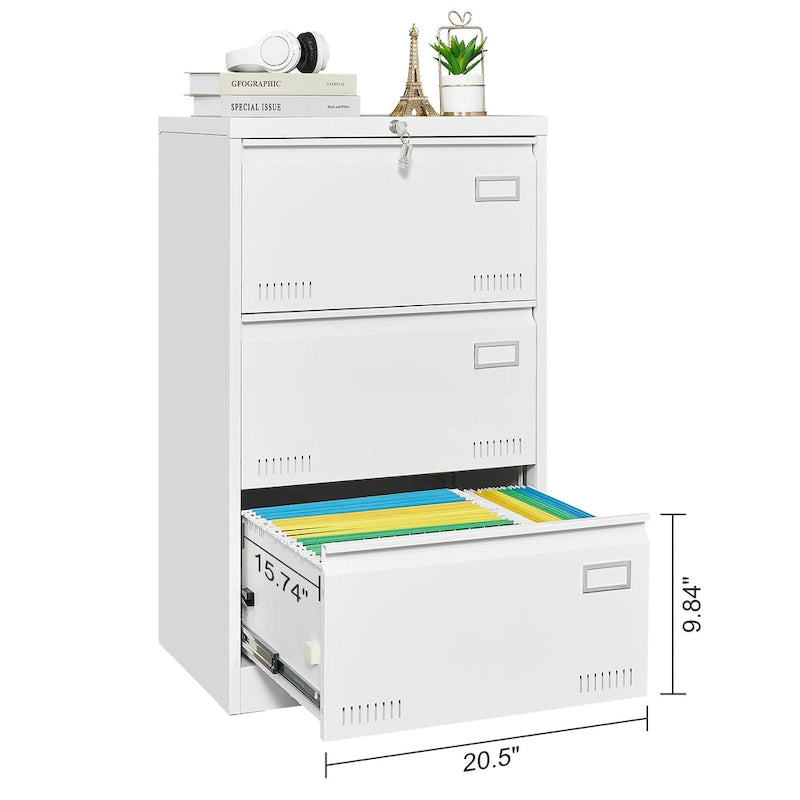 3-Drawer Metal Lateral File Cabinet with Lock
