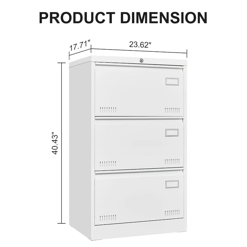 3-Drawer Metal Lateral File Cabinet with Lock