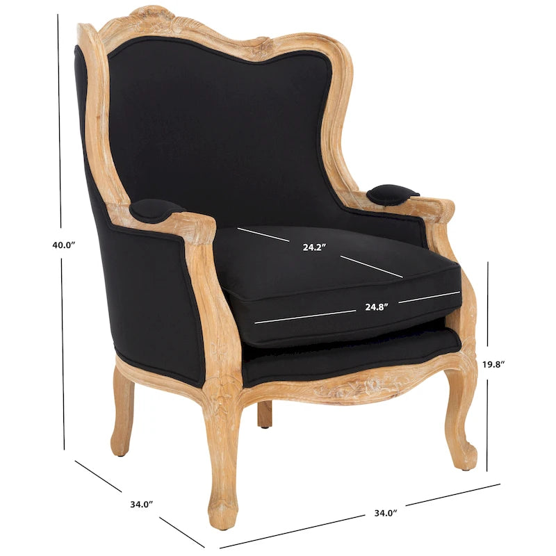 Oak and Natural Linen Wing Chair - 34W x 34D x 40H