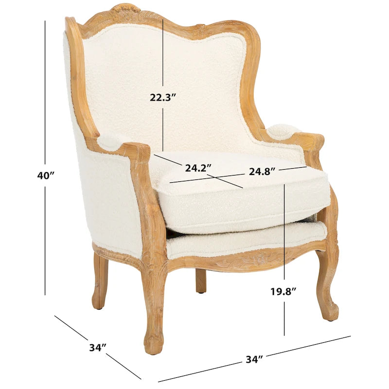 Oak and Natural Linen Wing Chair - 34W x 34D x 40H