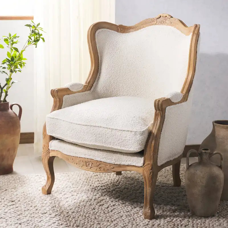 Oak and Natural Linen Wing Chair - 34W x 34D x 40H