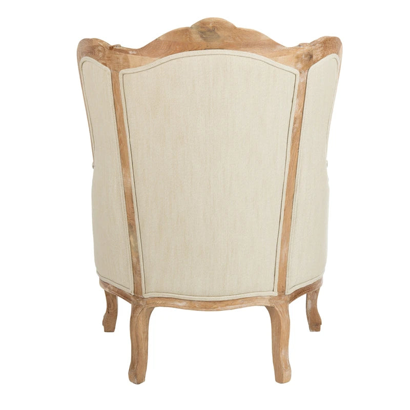 Oak and Natural Linen Wing Chair - 34W x 34D x 40H