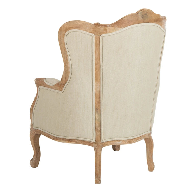 Oak and Natural Linen Wing Chair - 34W x 34D x 40H