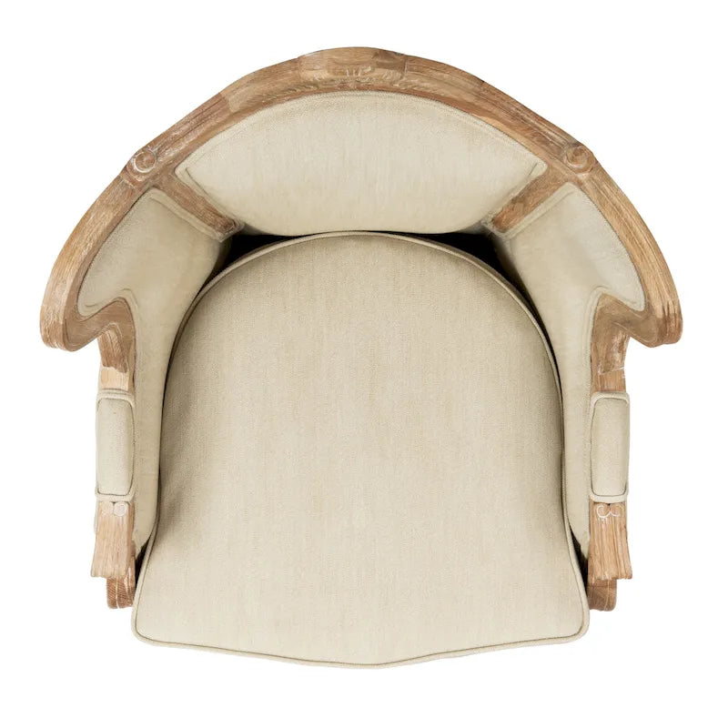 Oak and Natural Linen Wing Chair - 34W x 34D x 40H