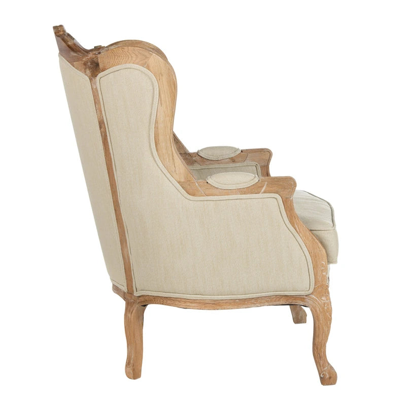 Oak and Natural Linen Wing Chair - 34W x 34D x 40H