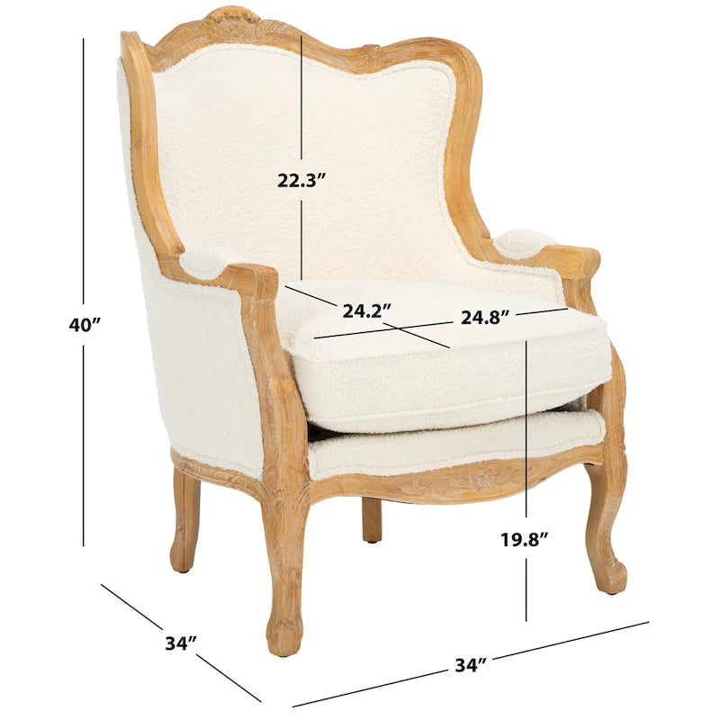 Oak and Natural Linen Wing Chair - 34W x 34D x 40H